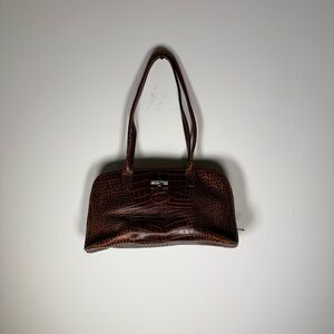 Longchamp Brown Croc-Embossed Shoulder Bag
